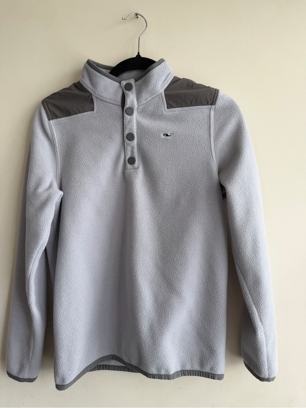 Kids Vineyard Vines Light Gray Fleece Pullover with Button Neck
